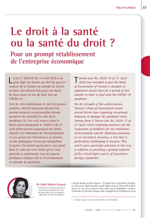 Le droit à la santé ou la santé du droit? Pour un prompt rétablissement de l'entreprise  économique.